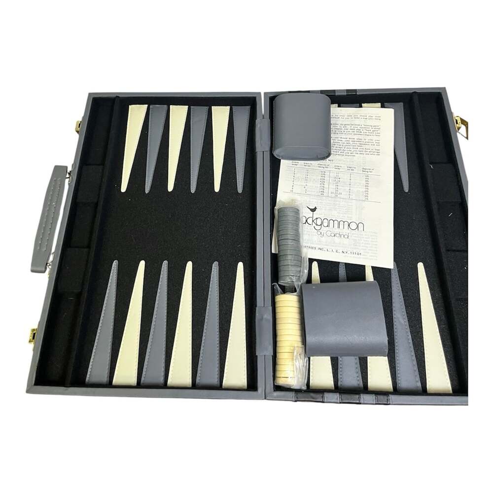 Vintage Cardinal Backgammon Complete Set Attache Plastic Wrapped Pieces Gray